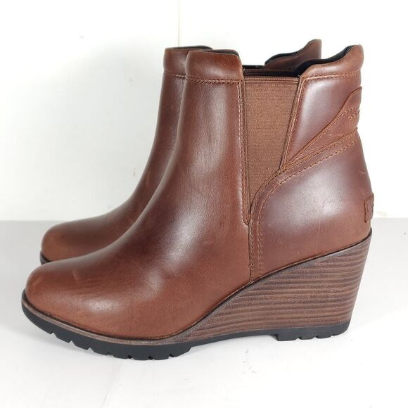 Sorel Women's After Hours US8,5 Brown Leather Wedge Ankle Chelsea Boots - Picture 2 of 15